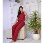 Conjunto Alfaiataria Social Feminino Calca e Blusa Em Linho