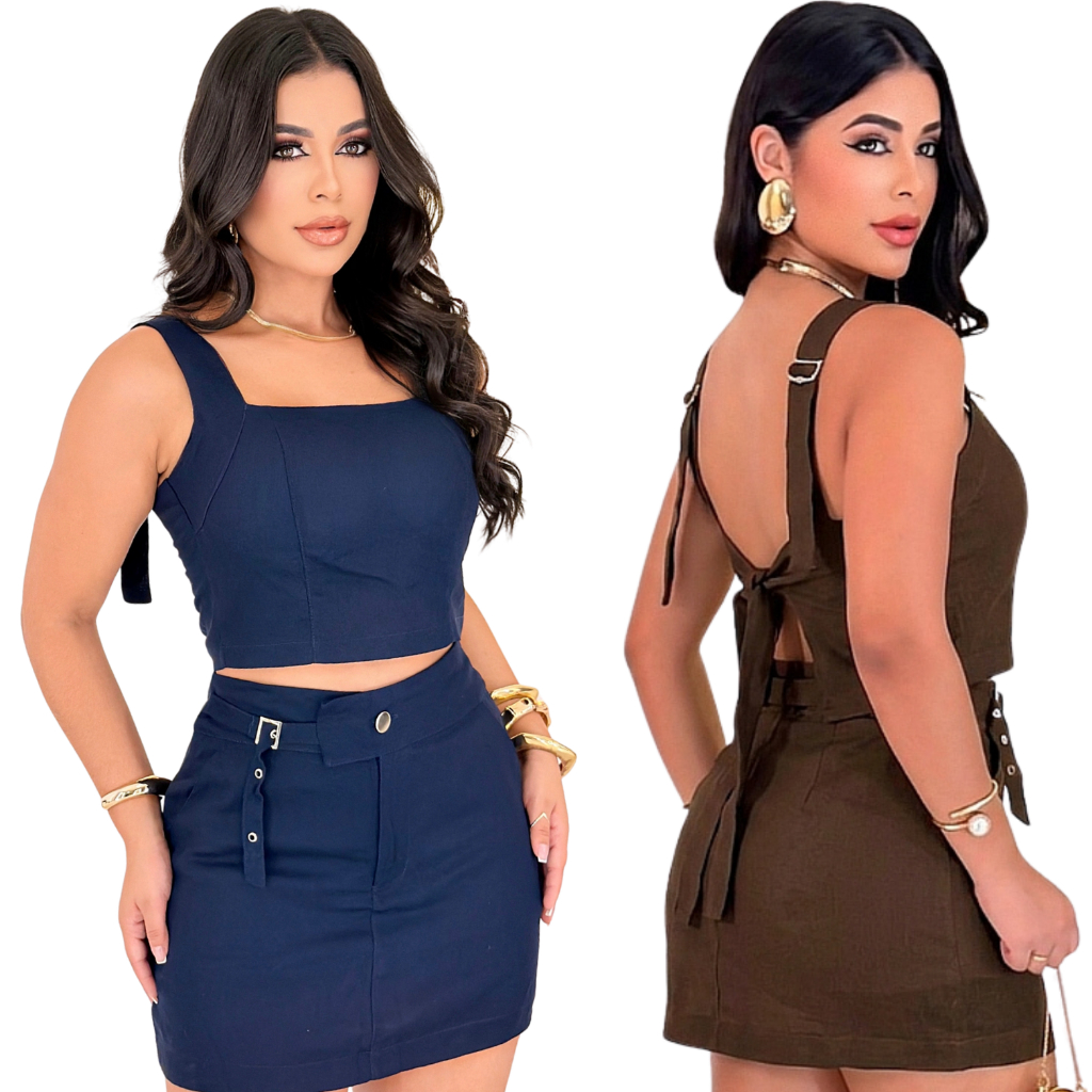 Conjunto Feminino Short Saia e Cropped