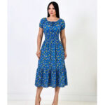 Vestido Floral Ciganinha em Crepinho Manga Curta