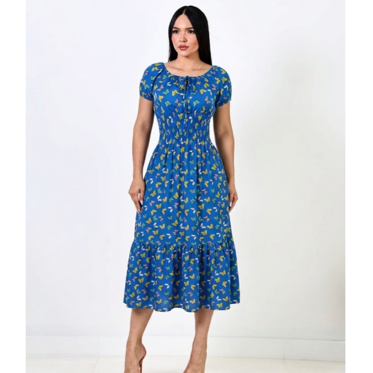 Vestido Floral Ciganinha em Crepinho Manga Curta