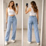 Calça Wide Leg Feminina Jeans Pantalona Cintura Alta