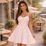 Vestido Curto Estampado com Lastex