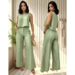 Conjunto Linho Feminino Pantalona e Blusa Regata