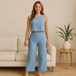 Conjunto Linho Feminino Pantalona e Blusa Regata