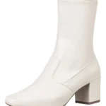 Bota Branca Feminina Stretch Bico Quadrado