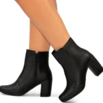 Bota Cano Curto Salto Alto Grosso Bico Quadrado