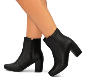 Bota Cano Curto Salto Alto Grosso Bico Quadrado