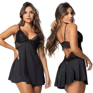 Camisola Sexy com Calcinha Renda Regulável