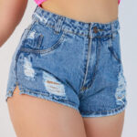 Short Jeans Feminino Barra Marmorizado
