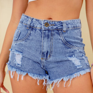 Short Jeans Feminino Cintura Alta Marmorizado