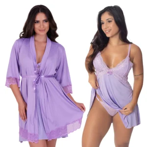 Robe com Camisola Sensual e Calcinha Luxo