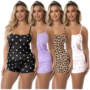 Kit com 4 Conjuntos Femininos Baby Doll Pijama