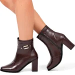 Bota Feminina Lumiss Cano Curto Salto Alto Bloco