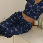 Pijama Love Cropped Botão Calça Comprida