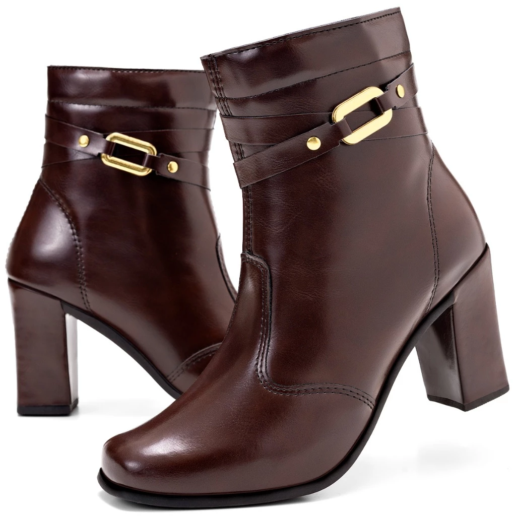 Bota Feminina Lumiss Cano Curto Salto Alto Bloco