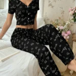 Pijama Love Cropped Botão Calça Comprida