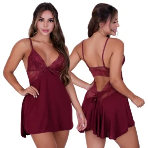 Camisola com Calcinha Sexy de Renda em Microfibra