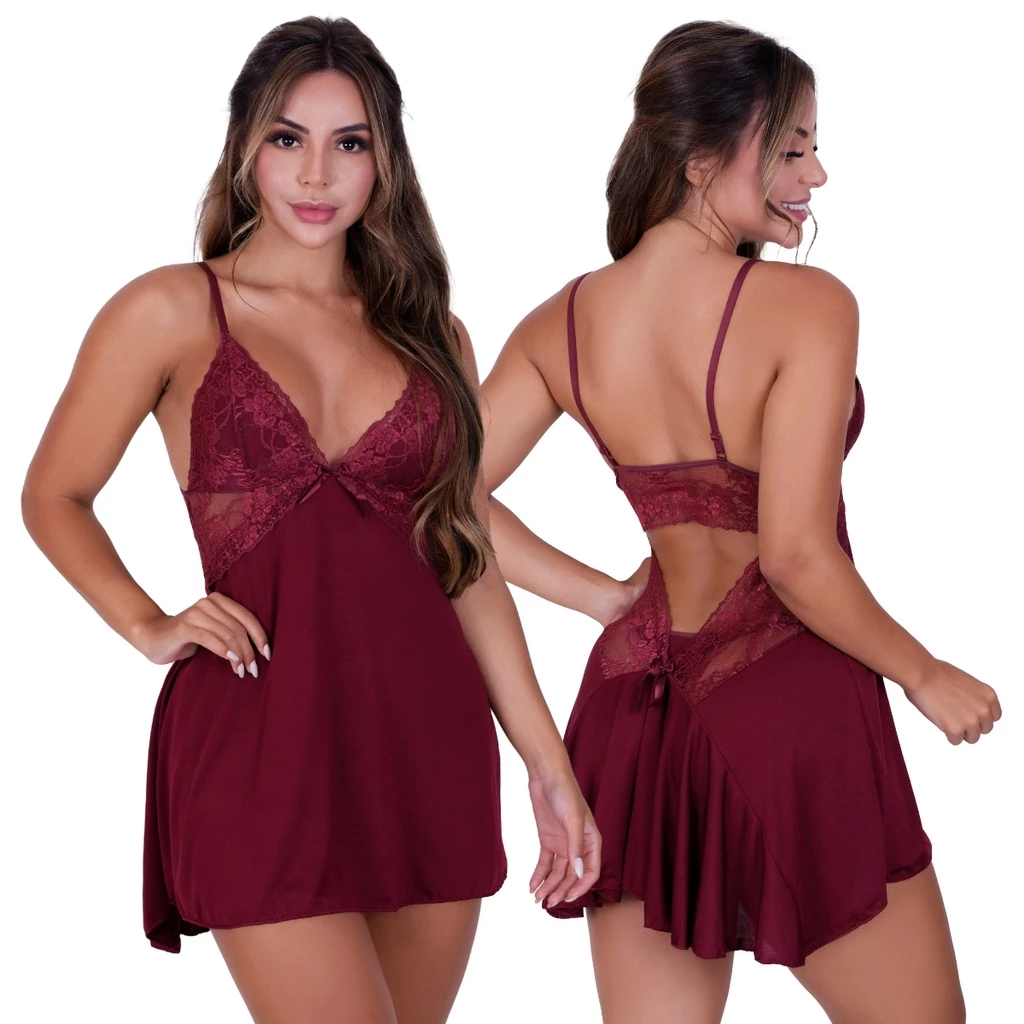 Camisola com Calcinha Sexy de Renda em Microfibra