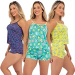 Kit com 5 Baby Doll Short de Dormir Pijama Verão