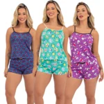 Kit com 5 Baby Doll Short de Dormir Pijama Verão