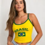 Cropped com Alcinha Fina Suplex com Bojo Brasil Copa do Mundo