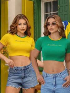 Kit 2 Blusa Cropped Feminina Brazilian Girl Brasil na Copa