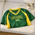 Cropped Feminino Brasil na Copa Estiloso para Torcida