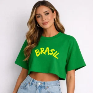 Cropped Oversized em Algodão Estiloso Brasil na Copa