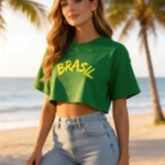 Cropped Oversized em Algodão Estiloso Brasil na Copa