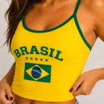 Cropped com Alcinha Fina Suplex com Bojo Brasil Copa do Mundo