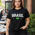 Camiseta Feminina Plus Size Brasil na Copa