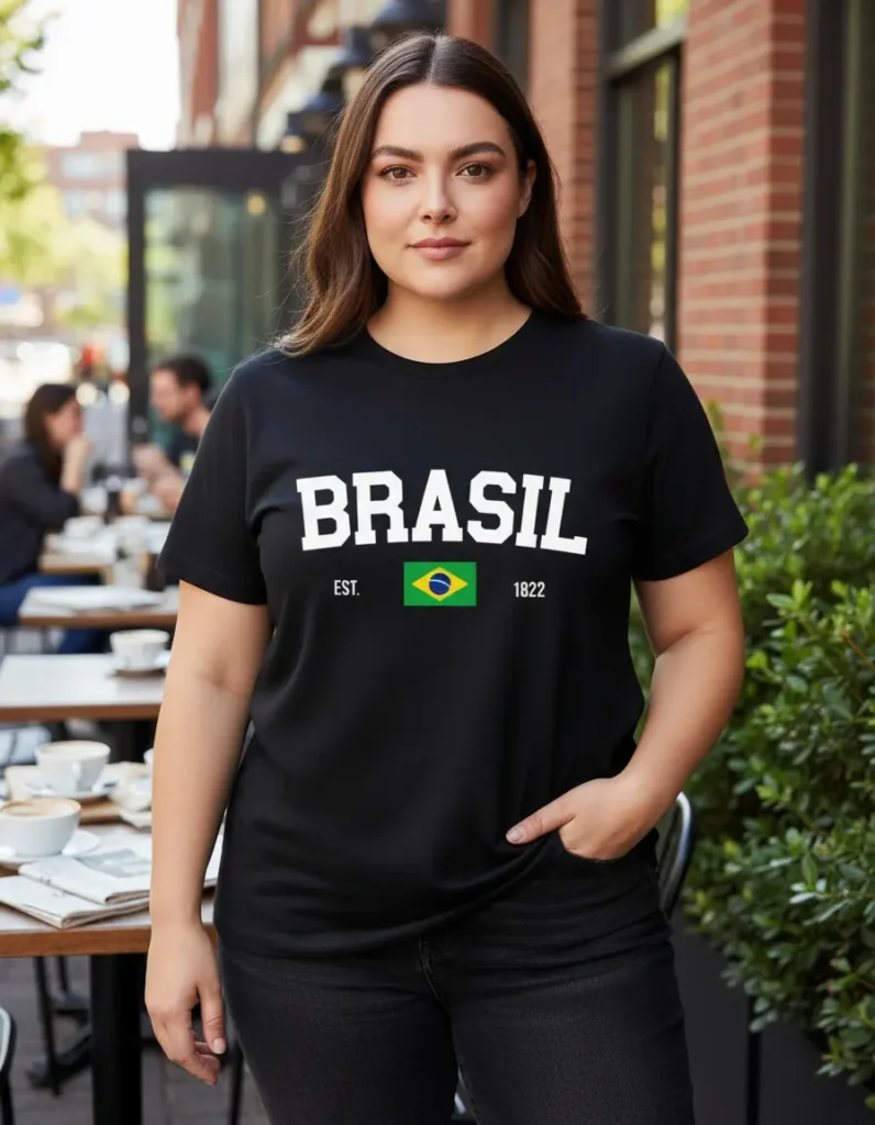 Camiseta Feminina Plus Size Brasil na Copa