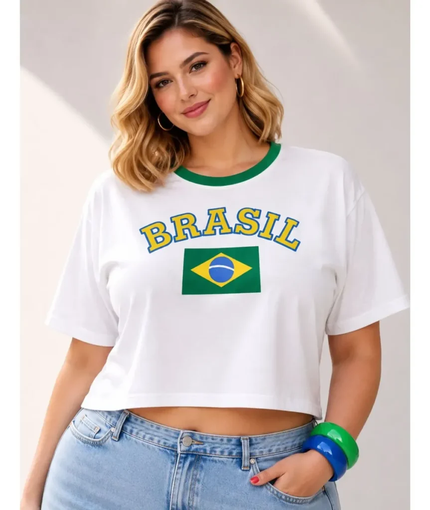 Cropped Oversized Plus Size para Torcer para o Brasil