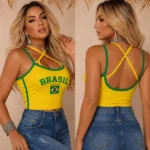 Cropped com Biquíni Brasil Copa do Mundo Tamanho Único