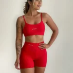Conjunto Fitness Virginia Top Shorts Meia Coxa Cintura Alta